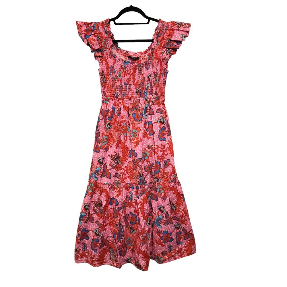 Tuckernuck Floral Smocked Mallie Ruffle Bougainvillea Breeze Midi Dress Size S